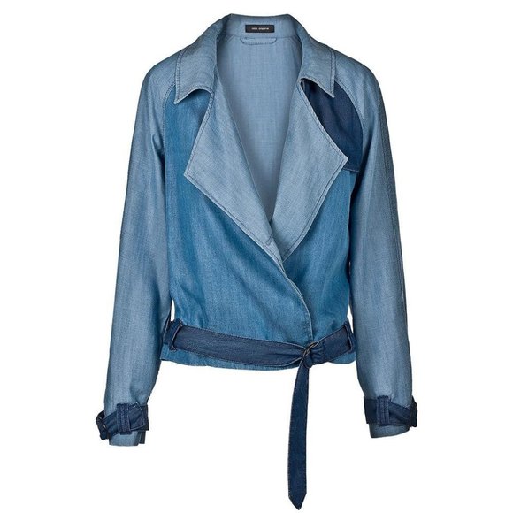 COP.COPINE Chatel Jacket Lightweight Patchwork Indigo Wash Lyocell Chambray Sz42 - Picture 1 of 10